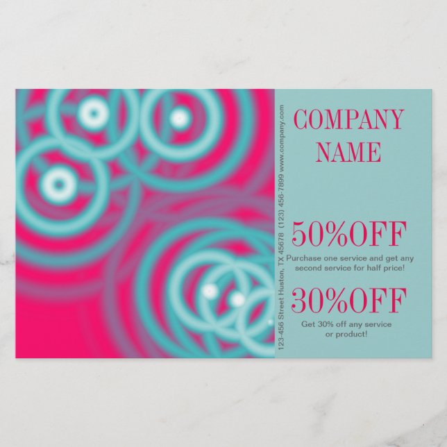 modern chic fuschia aqua blue abstract flyer (Front)