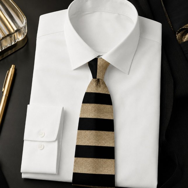 modern chic geometric black and gold stripes tie (modern chic geometric black and gold stripes neck tie)