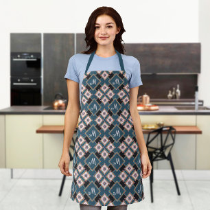 Modern Chic Geometric Floral Monogram Pattern Apron