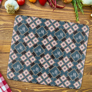 Modern Chic Geometric Floral Monogram Pattern Cutting Board