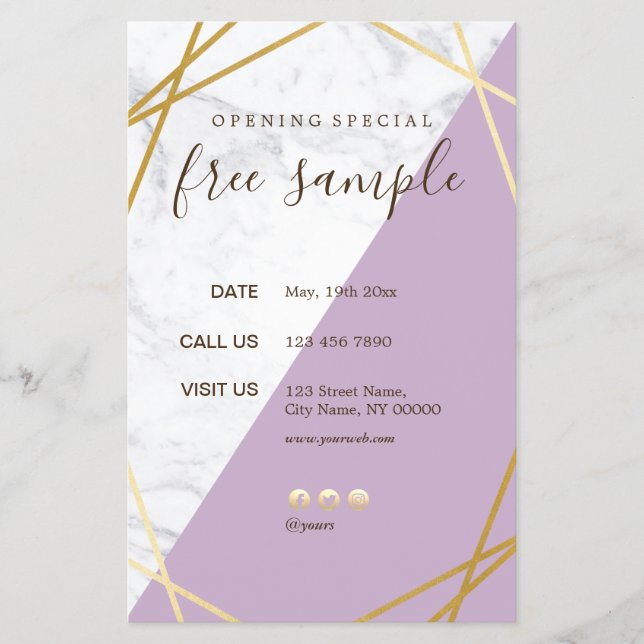 Modern Chic Geometric Gold Marble Lavender 5.5x8.5 Flyer (Front)