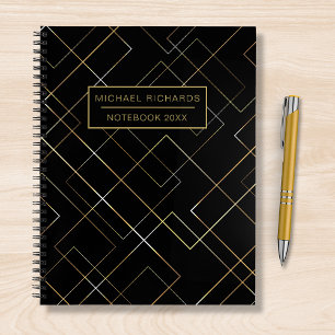 Modern Chic Geometric Pattern Personalised Name Notebook