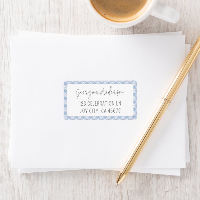 Modern Chic Gingham Pastel Blue Address  Label (Insitu)
