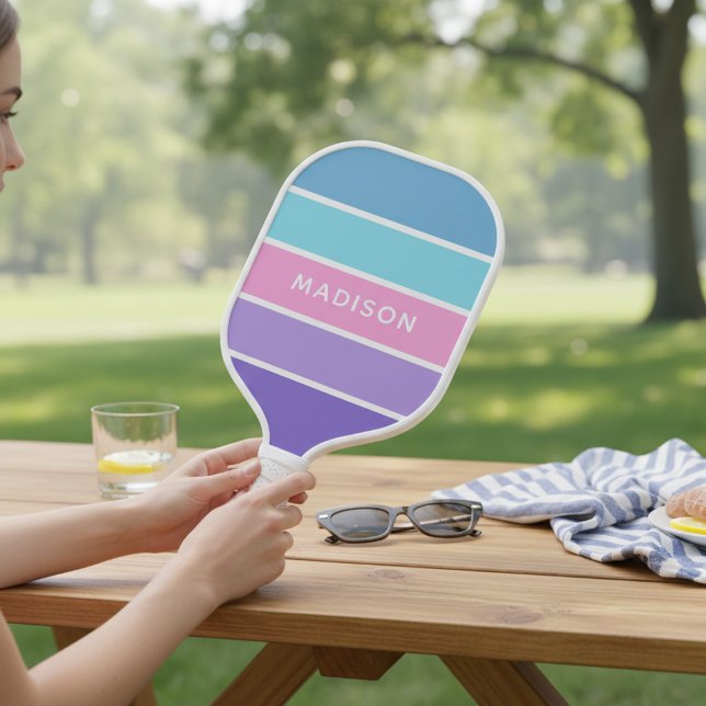 Modern Chic Girly Colour Block Personalised Name Pickleball Paddle (Creator Uploaded)