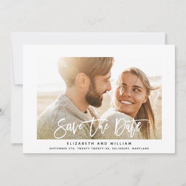Modern chic glitter elegant gold photo wedding save the date (Front)