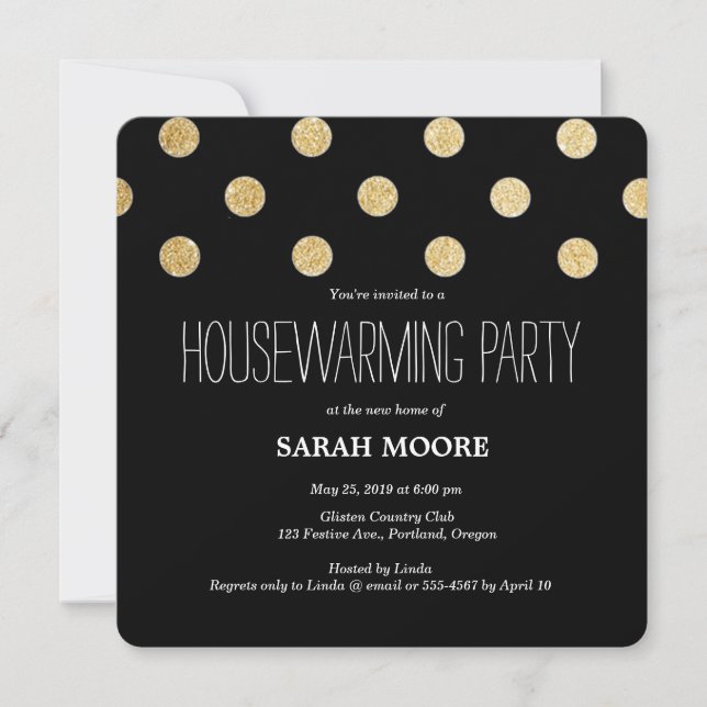 Modern Chic Glitter Gold Black Housewarming Party Invitation (Front)