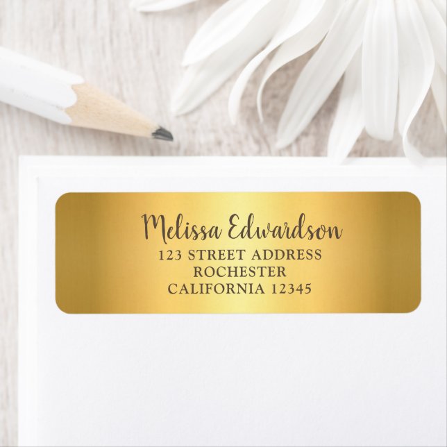 Modern chic glitter gold script return address (Insitu)