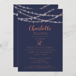 Modern Chic Glow String Lights 50th Birthday Invitation