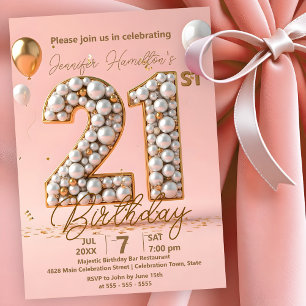 Modern Chic Gold and Soft Pink 21st Birthday Invitation