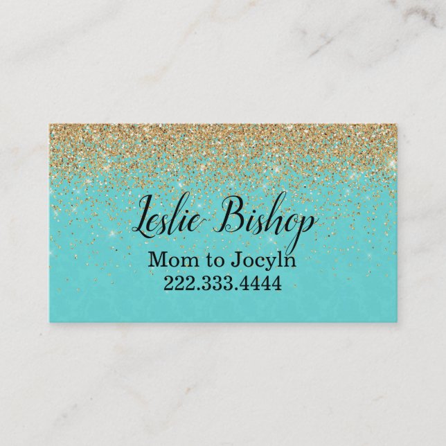 Modern Chic Gold and Turquoise Mummy Card (Front)