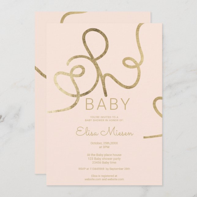 Modern chic gold blush calligraphy Oh baby shower Invitation (Front/Back)
