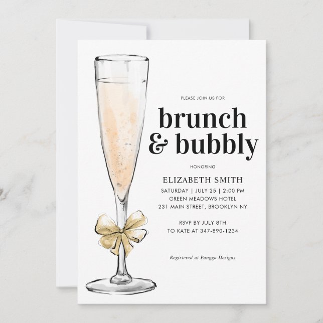 Modern Chic Gold Brunch and Bubbly Bridal Shower Invitation (Front)