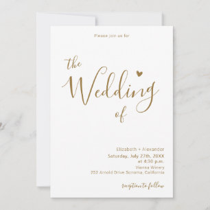 Modern Chic Gold Calligraphy Script Heart Wedding  Invitation