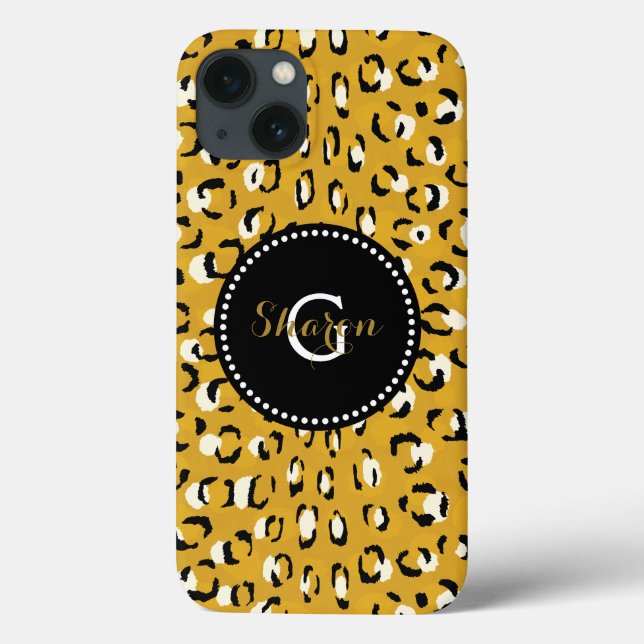 Modern chic gold cheetah print pattern monogram Case-Mate iPhone case (Back)
