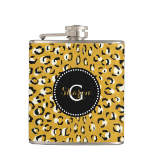 Modern chic gold cheetah print pattern monogram hip flask