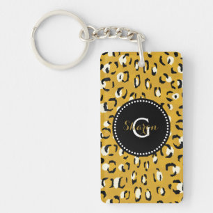 Modern chic gold cheetah print pattern monogram key ring