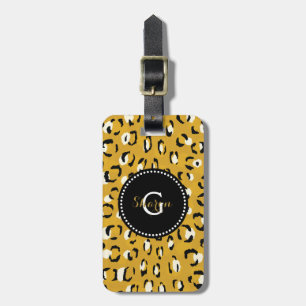 Modern chic gold cheetah print pattern monogram luggage tag