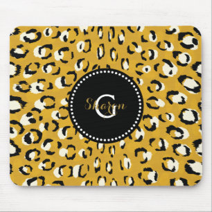 Modern chic gold cheetah print pattern monogram mouse pad
