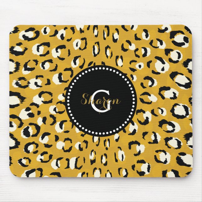 Modern chic gold cheetah print pattern monogram mouse pad (Front)