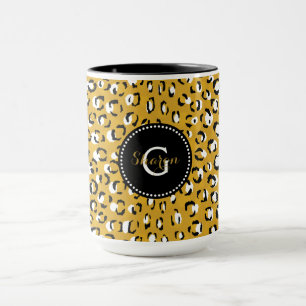 Modern chic gold cheetah print pattern monogram mug