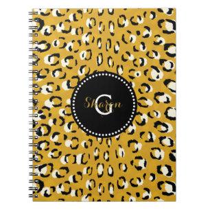 Modern chic gold cheetah print pattern monogram spiral notebook