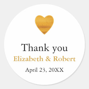 Modern Chic Gold Foil Heart Wedding Thank You Classic Round Sticker