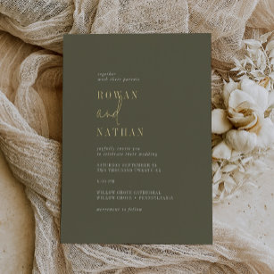 Modern Chic Gold Foil Olive Green Casual Wedding
