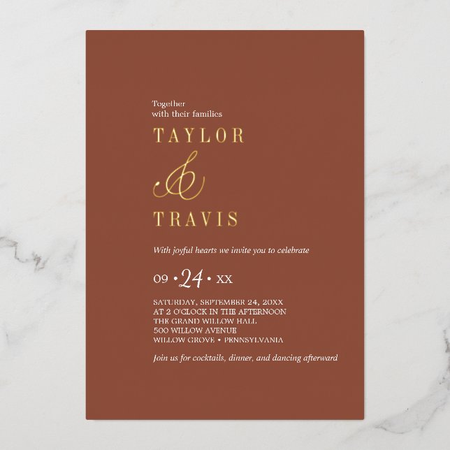 Modern Chic Gold Foil Terracotta Casual Wedding  (Front)