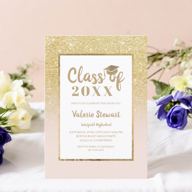 Modern chic gold glitter class of photo graduation invitation (Modern chic gold glitter class of photo graduation invitation)