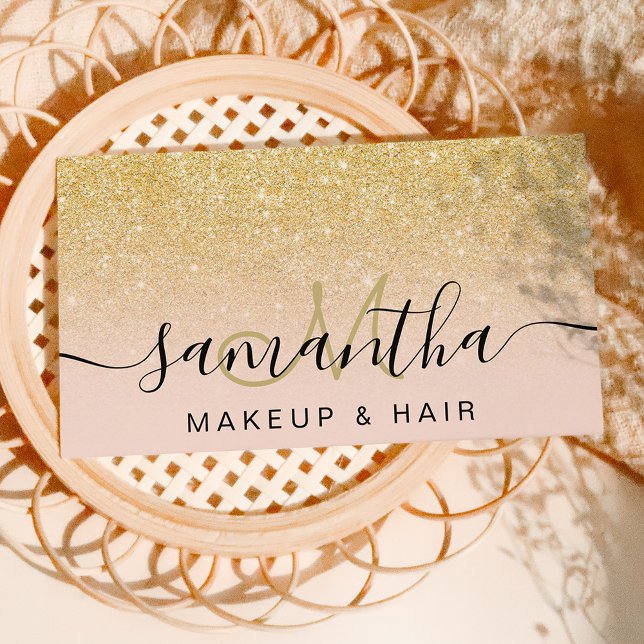 Modern chic gold glitter ombre blush makeup hair business card (Creator Uploaded)