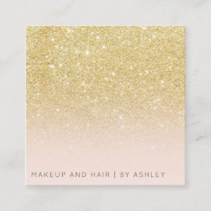 Modern chic gold glitter ombre makeup professional square business card