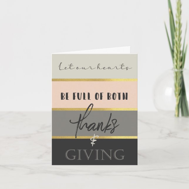 Modern chic gold grey "Thanks & Giving" Quote Holiday Card (Front)