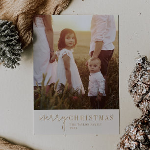 Modern Chic Gold Merry Christmas Photo Holiday Card