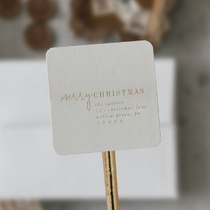 Modern Chic Gold Merry Christmas Return Address Square Sticker