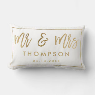 Modern chic gold Mr and Mrs wedding keepsake white Lumbar Cushion