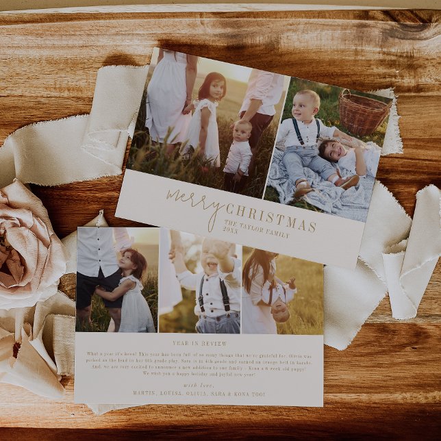 Modern Chic | Gold Photo Collage Christmas News Holiday Card (Creator Uploaded)