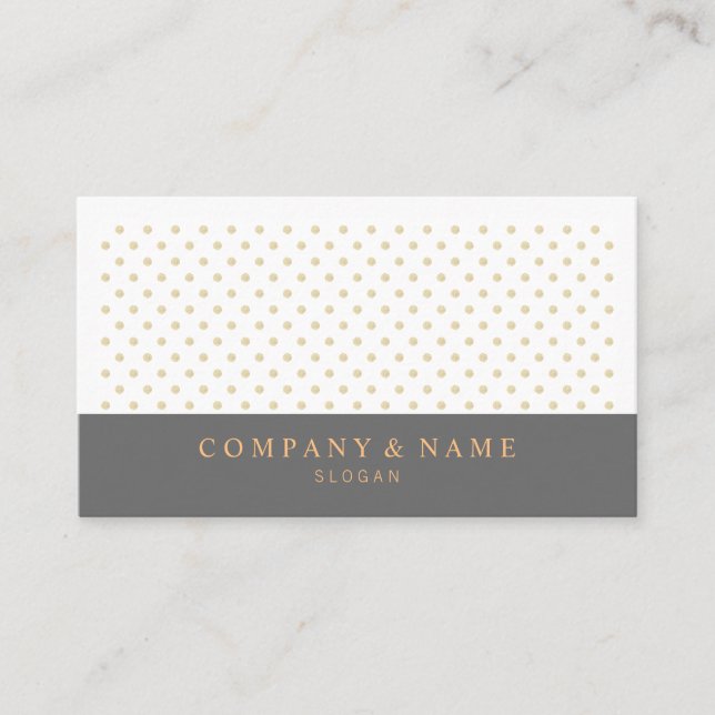 Modern Chic Gold Polka Pattern Dark Grey & Orange Business Card (Front)