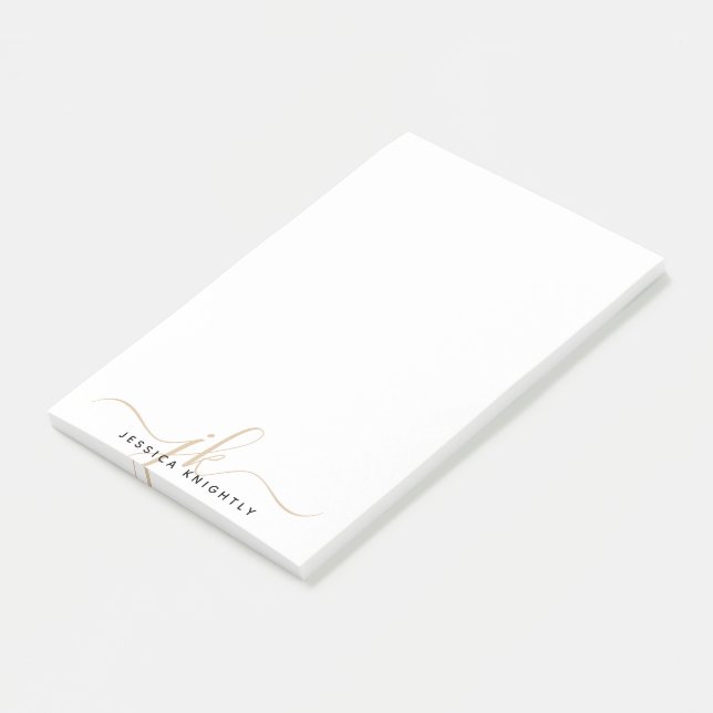 Modern Chic Gold Script Monogram Initials Minimal Post-it Notes (Angled)