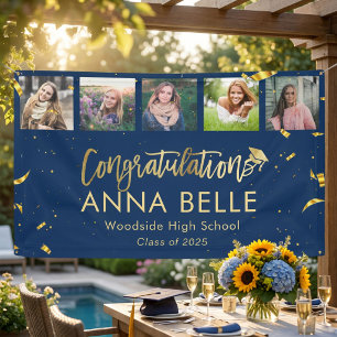 Modern Chic Gold Script Photo Collage Graduation Banner