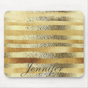 Modern chic gold stripes personalised mouse pad