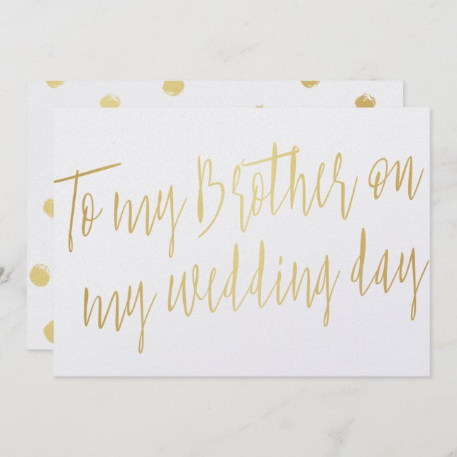 Modern Chic Gold "To my brother on my wedding day" Invitation (Front/Back)