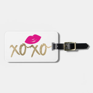 Modern Chic Gold XOXO Hot Pink Lips Luggage Tag