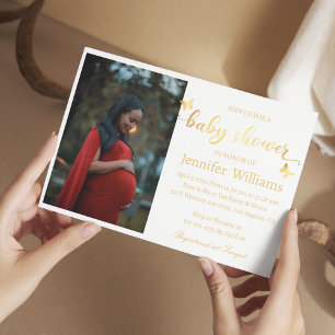 modern chic golden script photo baby shower   invitation