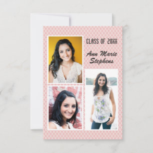 Modern Chic Grad 3 Photos 3x5 Pink Quatrefoil Invitation