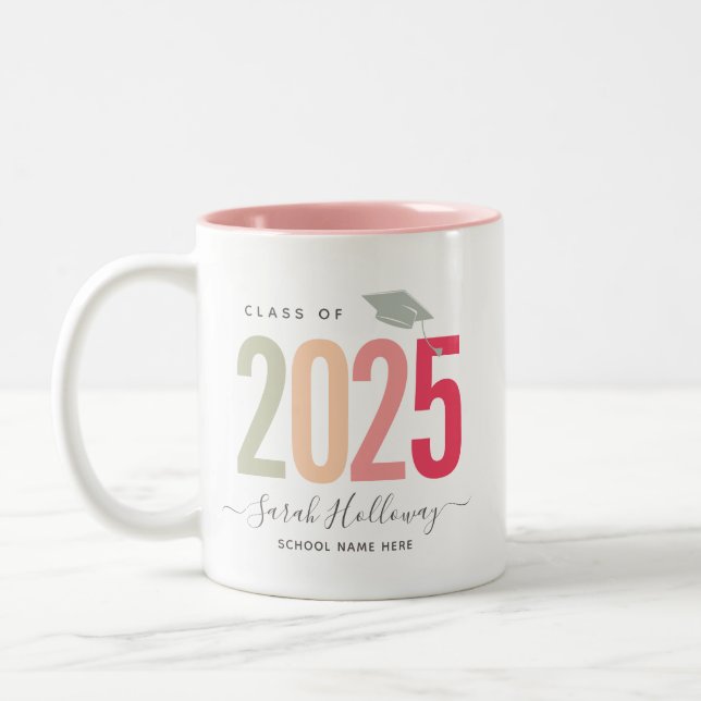Modern Chic Graduation Blush Pink Photo Two-Tone Coffee Mug (Left)