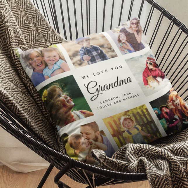 Modern Chic Grandma Keepsake Family Photo Collage Cushion (Creator Uploaded)
