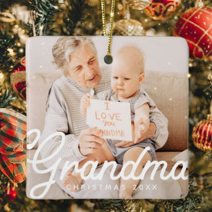 Modern Chic Grandma Photo Christmas Holiday Ceramic Ornament