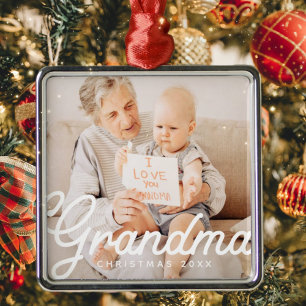 Modern Chic Grandma Photo Christmas Holiday Metal Tree Decoration