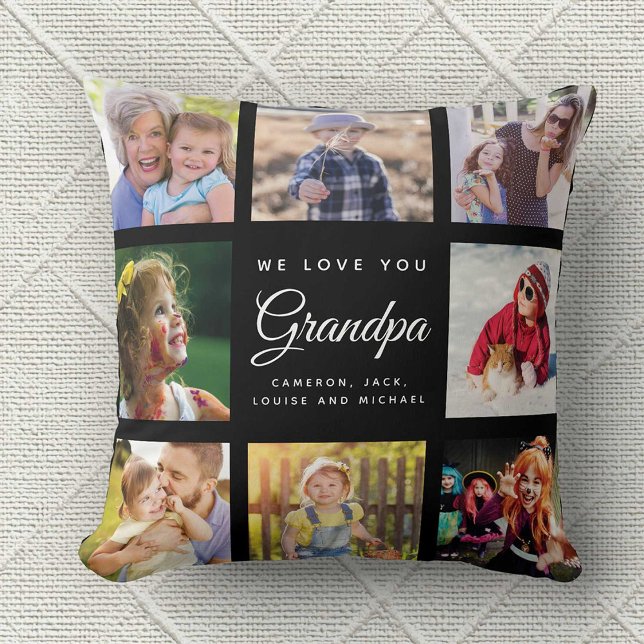Modern Chic Grandpa Keepsake Family Photo Collage  Cushion (Creator Uploaded)