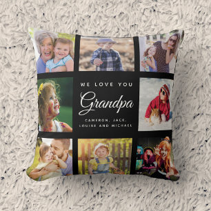 Modern Chic Grandpa Keepsake Family Photo Collage  Cushion